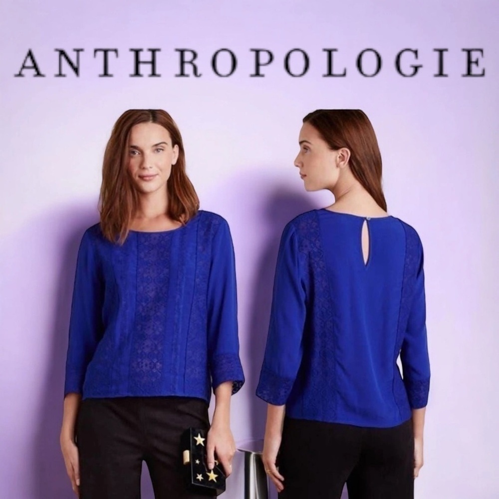 Anthro Maeve Blue Button Down Blouse size 2 H14